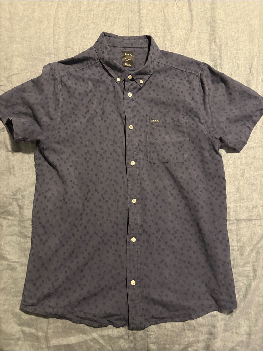 RVCA Men’s Navy Short-Sleeve Button-Down with Micro Dot Print